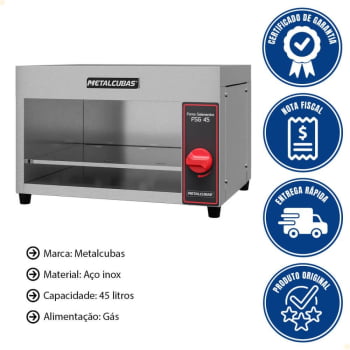 Forno A Gás Infravermelho Gratinador Metalcubas Em Inox 45 Litros FSG-45 